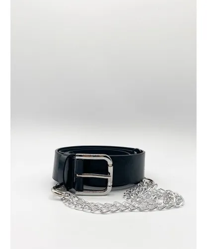 SVNX Mens PU Leather Belt With Chain Detail - Black - One