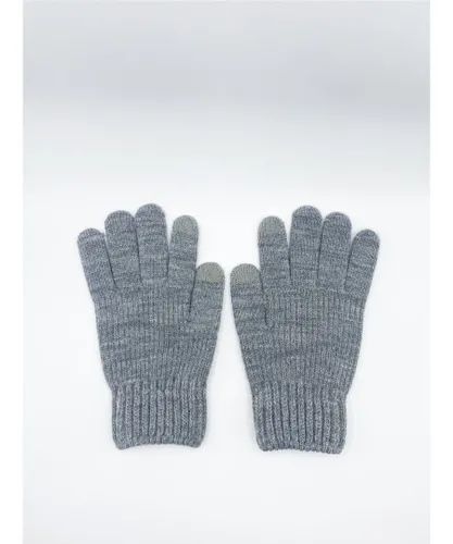 SVNX Mens Ribbed Knitted Gloves - Grey - One