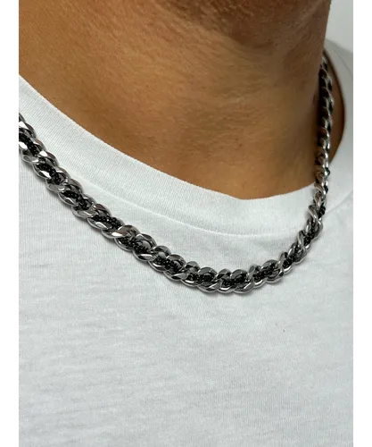 SVNX Mens Silver and Black Woven Chain Metal - One Size