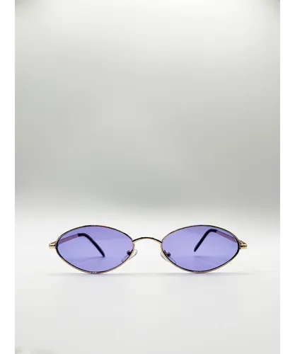SVNX Unisex Metal Oval Frame Sunglasses with Lilac Lenses - Purple - One