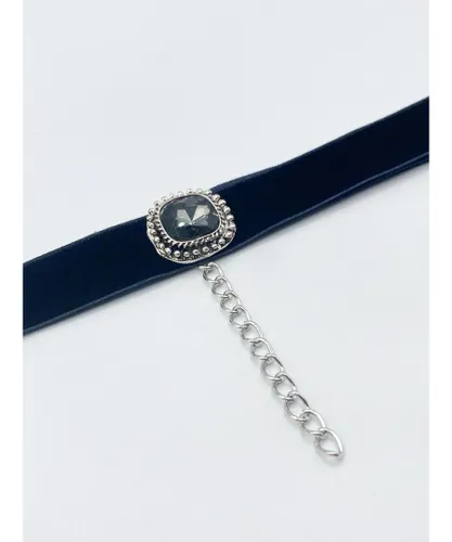 SVNX Womens Black Faux Velvet Choker Necklace with Grey Jewel - One Size