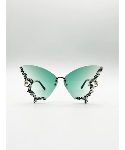 SVNX Womens Butterfly Lens with Crystal Detail in Green Metal - One
