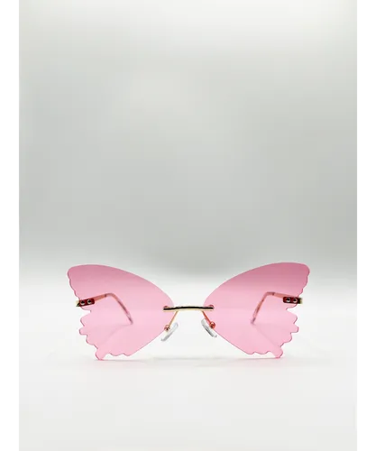 SVNX Womens Frameless pink butterfly sunglasses - Multicolour Metal - One
