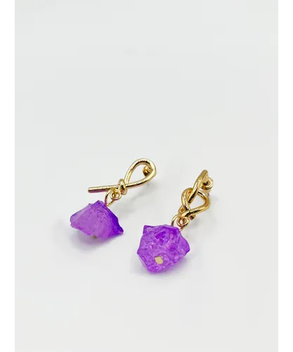 SVNX Womens Gold earrings with purple crystal Zinc Alloy - One Size