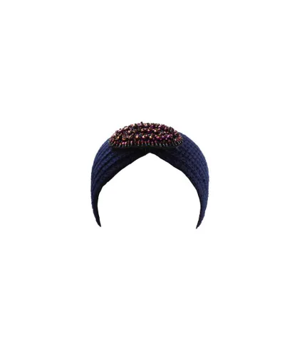 SVNX Womens Navy Knitted Headband With Purple Jewel Detail - One