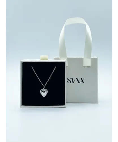 SVNX Womens Small Heart Locket Necklace in Silver - One Size