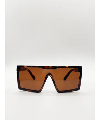 SVNX Womens Tortoiseshell Oversized Flat Top Square Frame Sunglasses - Brown - One