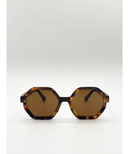 SVNX Womens Tortoiseshell oversized Hexagon frame sunglasses - Brown - One