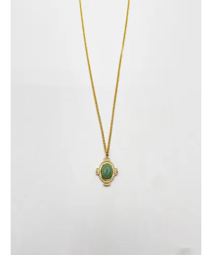 SVNX Womens Vintage Style Gold Plated Necklace With Naturestone Aventurine Green Gem stone Pendant - One Size