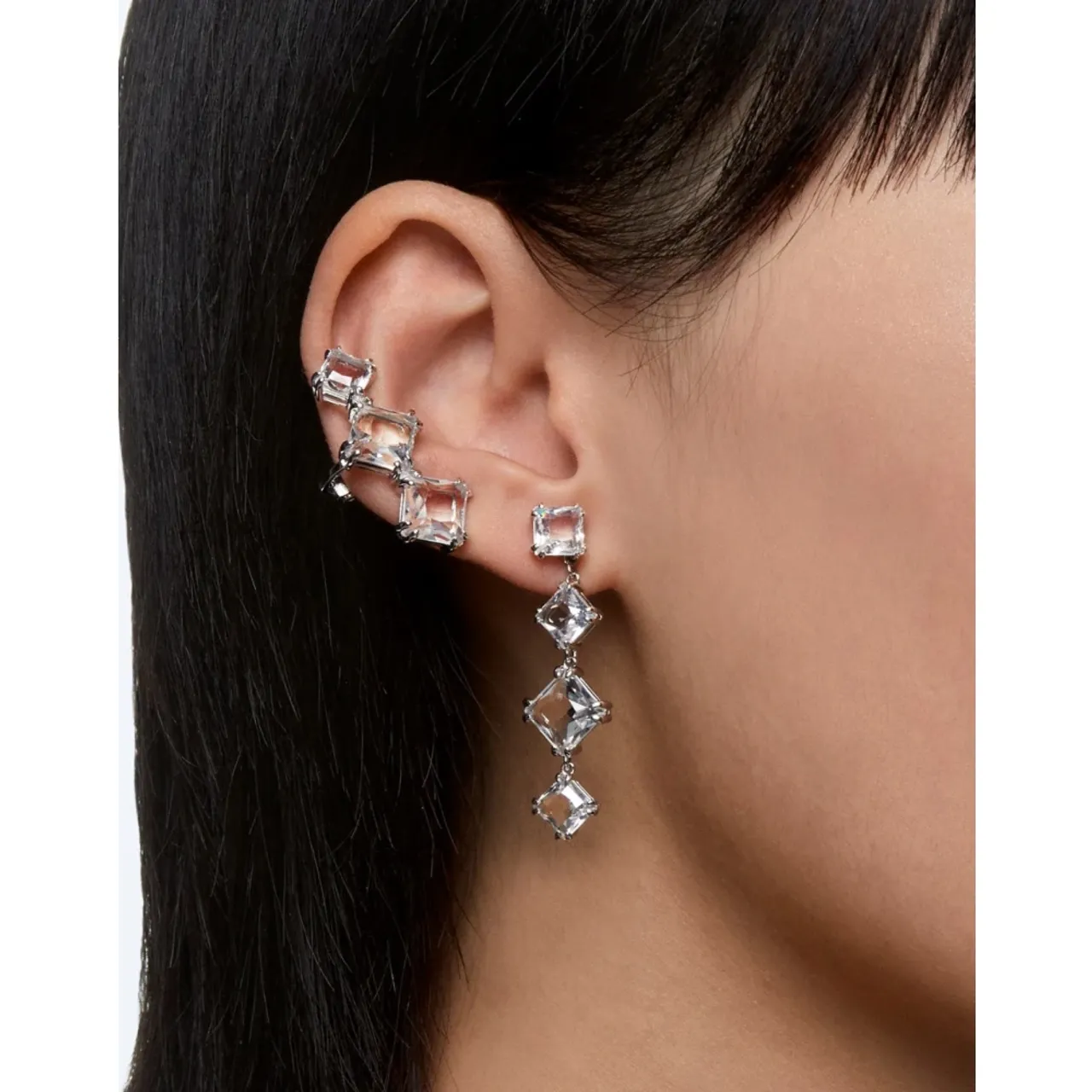 Swarovski , Asymmetric Crystal Ear Cuff Earring ,Gray female, Sizes: ONE SIZE
