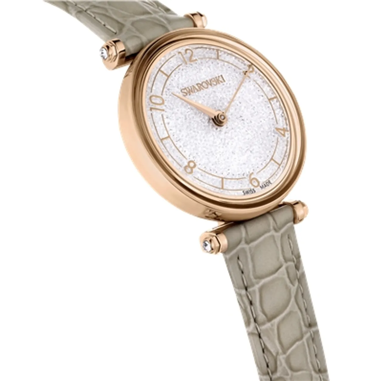 Swarovski Crystalline Wonder Beige Leather Rose Gold Tone Watch