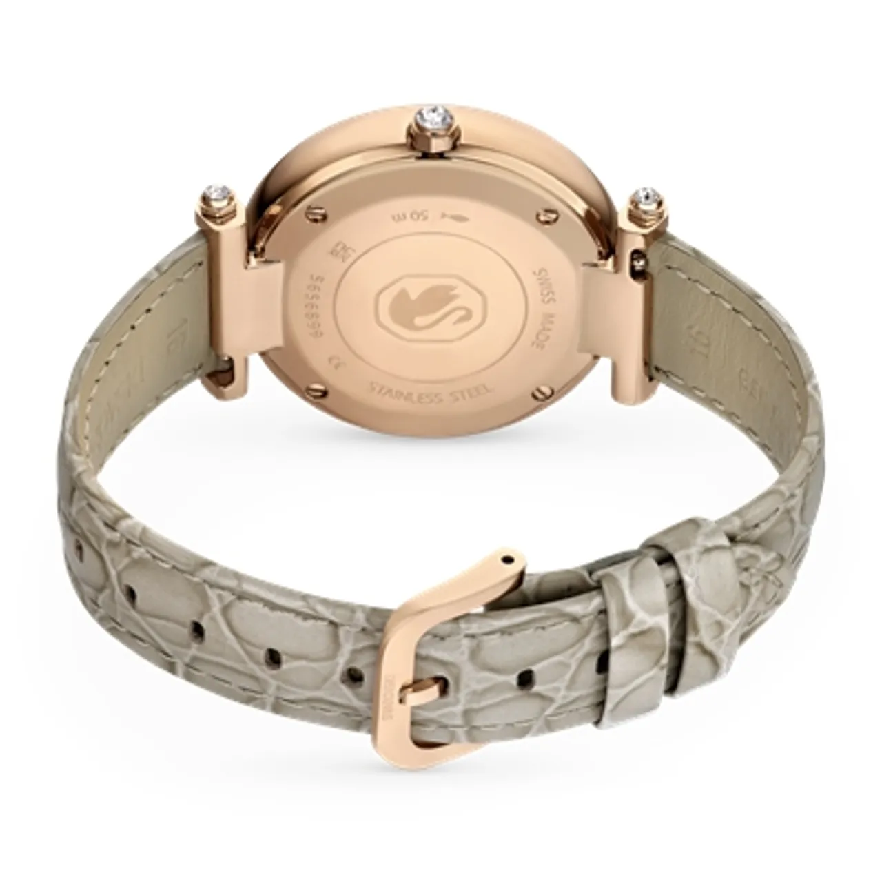 Swarovski Crystalline Wonder Beige Leather Rose Gold Tone Watch