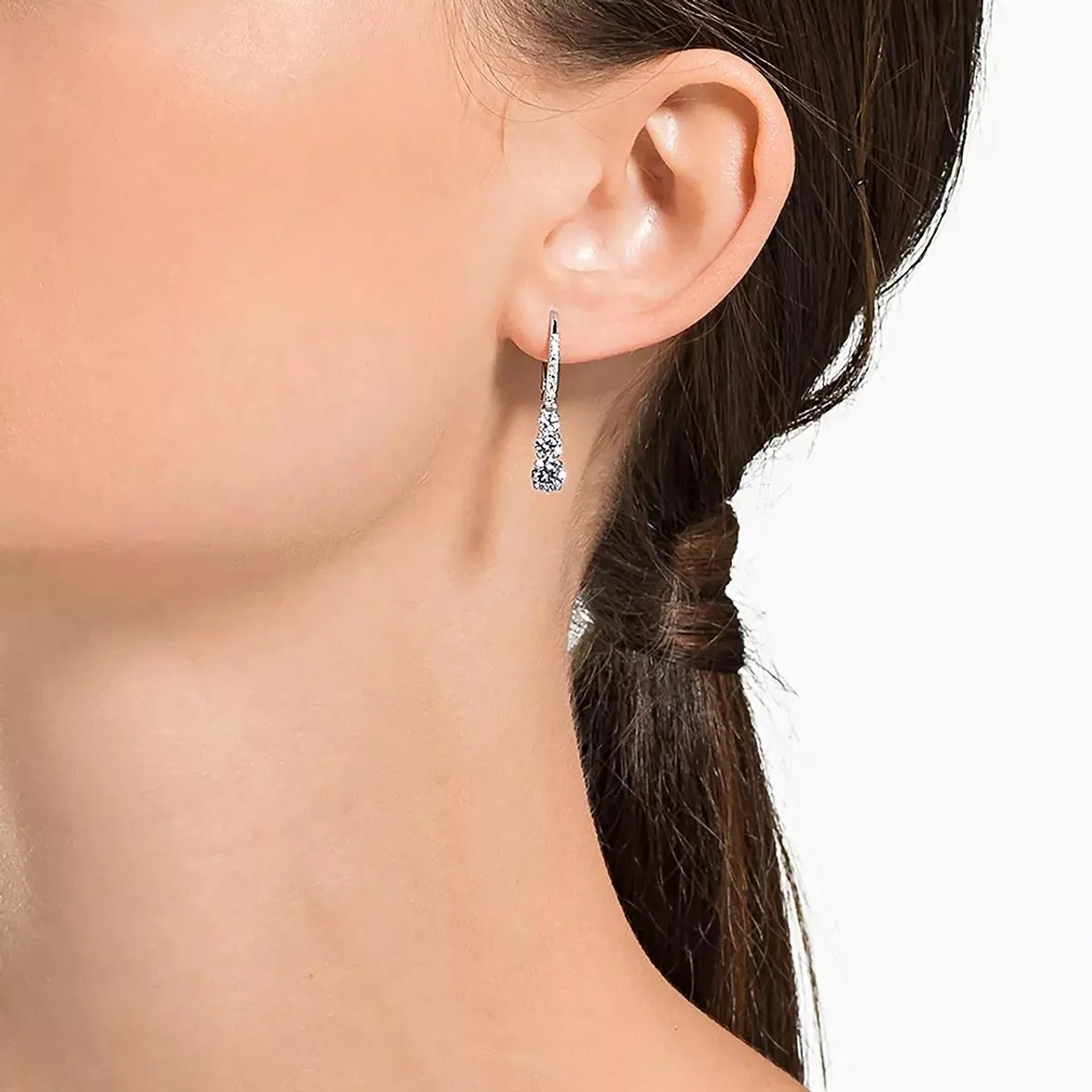 Swarovski Earrings - Attract Trilogy hoop Round cut Rhodium plated - silver - Earrings for ladies