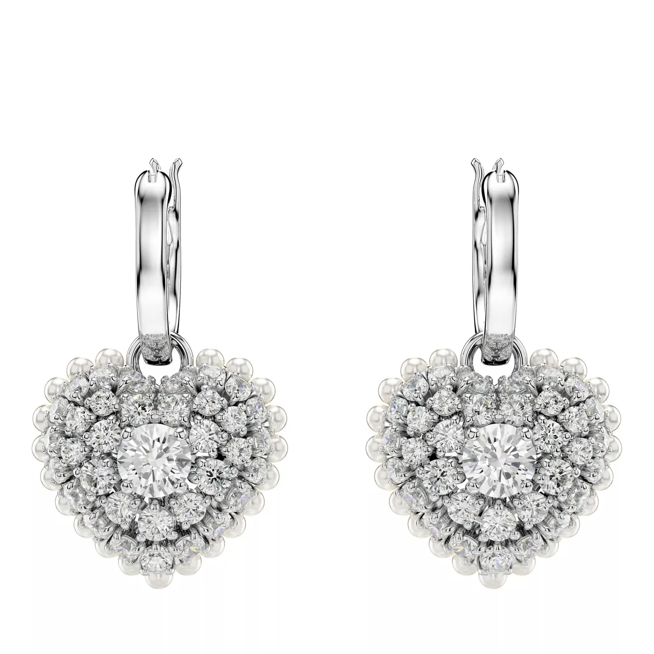 Swarovski Earrings - Hyperbola drop earrings, Heart, Rhodium plated - white - Earrings for ladies