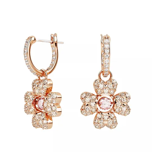 Swarovski Earrings - Idyllia drop earrings, Clover, Rose gold-tone - white - Earrings for ladies