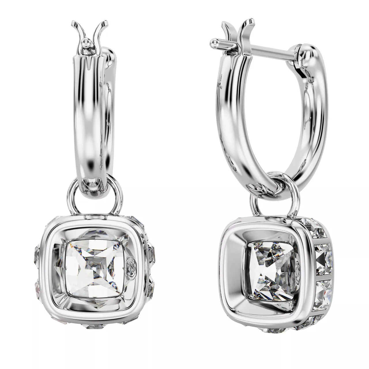 Swarovski Earrings - Stilla drop earrings, Square cut, Rhodium plated - white - Earrings for ladies