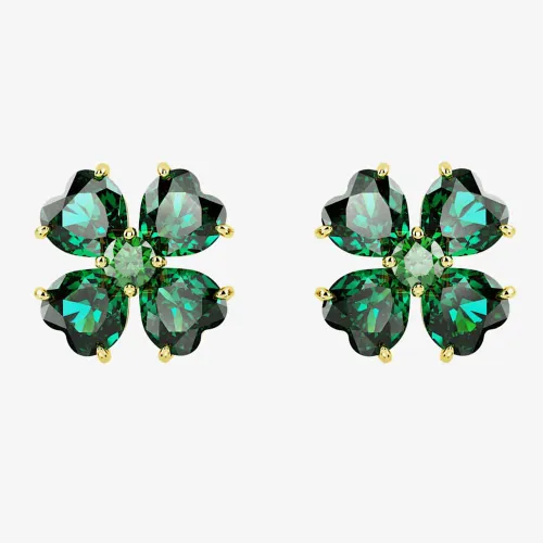 Swarovski Idyllia Green Clover Gold Plated Stud Earrings 5666236
