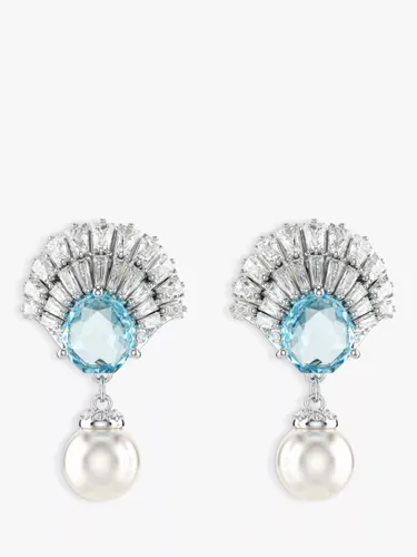 Swarovski Idyllia Shell Crystal Pearl Drop Earrings, Silver/Aqua - Silver/Aqua - Female
