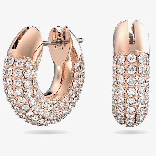 Swarovski Ladies Dextera Rose Gold Plated Pave Hoop Earrings 5636531