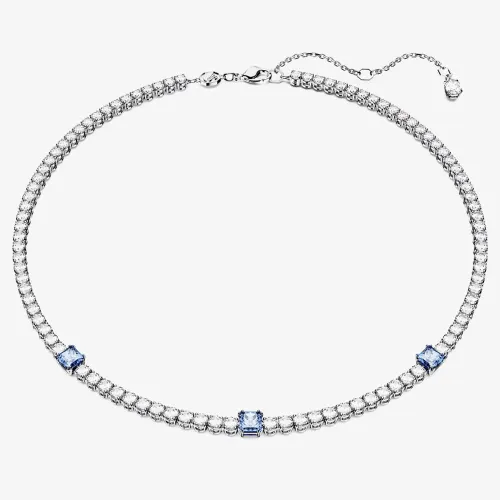 Swarovski Matrix Blue Mixed Cut Rhodium Plated Tennis Necklace 5666167 (M)