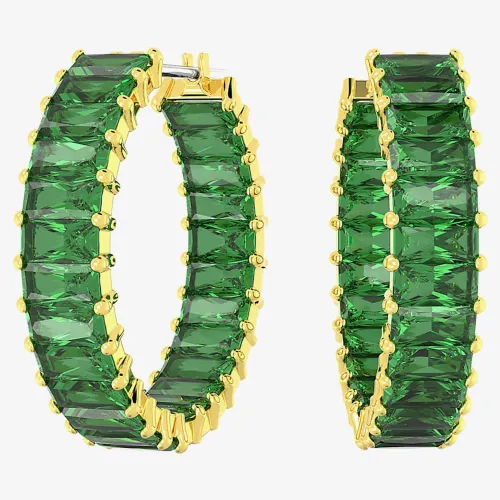 Swarovski Matrix Gold Tone Green Hoop Earrings 5658651