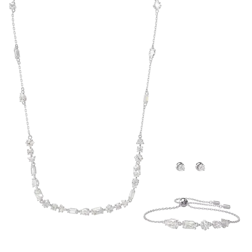 Swarovski Necklaces - Mesmera set, Mixed cuts, Scattered design, Rhodium - white - Necklaces for ladies