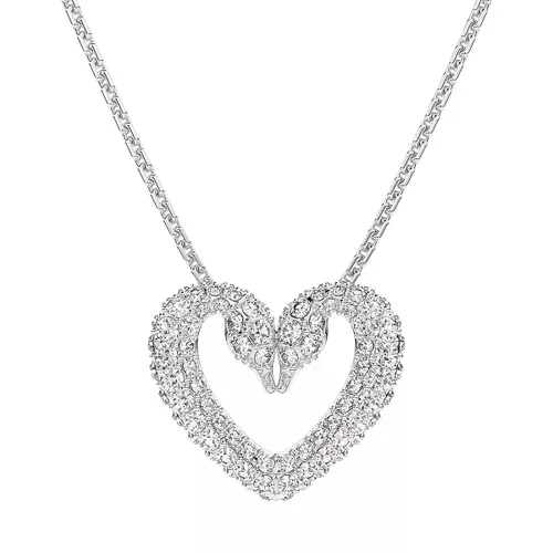 Swarovski Necklaces - Una Necklace Heart Medium Rhodium plated - white - Necklaces for ladies