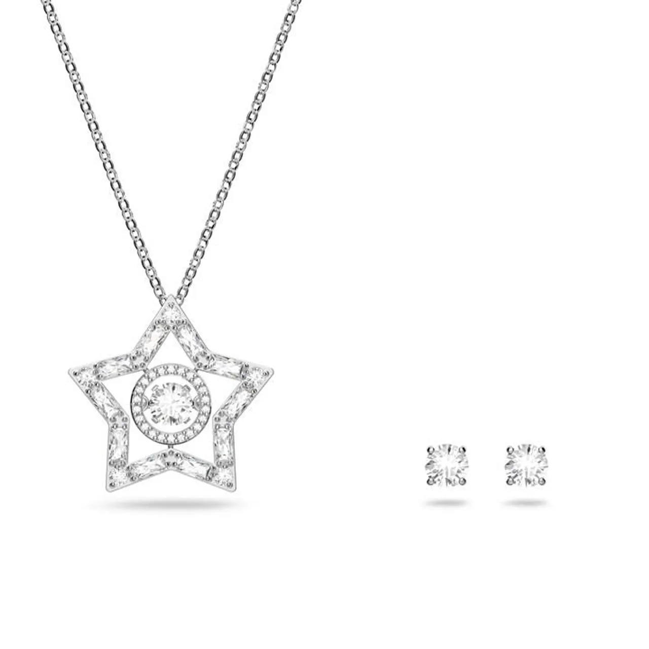 Swarovski Star Necklace And Stud Earrings Jewellery Set - Silver