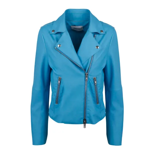 S.w.o.r.d 6.6.44 , Grainy Leather Biker Jacket ,Blue female, Sizes: