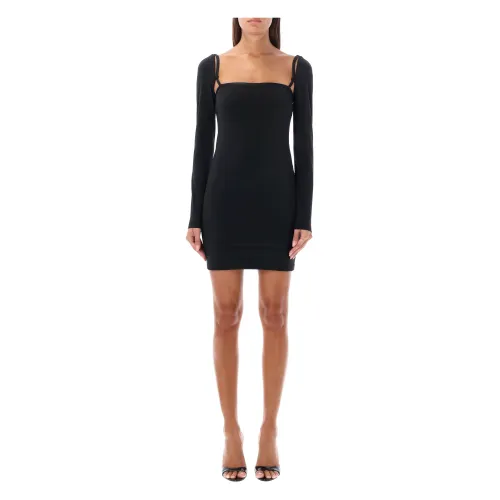 T by Alexander Wang , Black Logo Strap Mini Dress ,Black female, Sizes: