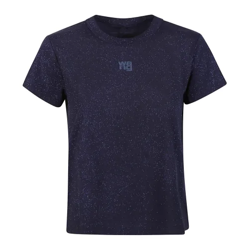 T by Alexander Wang , Glitter Logo Essential T-Shirt ,Blue female, Sizes: