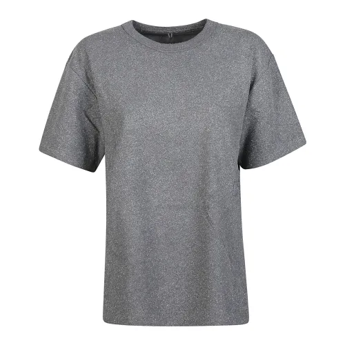 T by Alexander Wang , Glitter Logo Essential T-Shirt ,Gray female, Sizes: