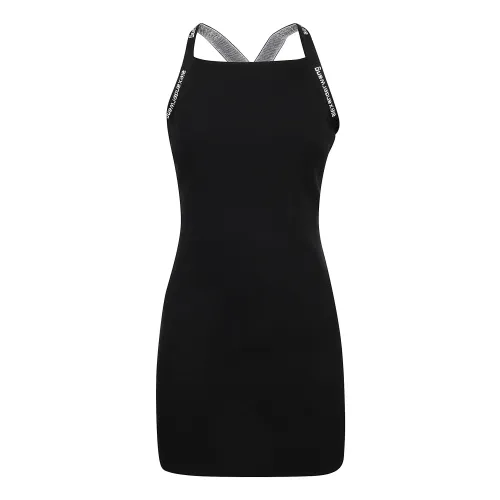 T by Alexander Wang , Logo Jacquard Trims Bodycon Tank Dress ,Black female, Sizes: