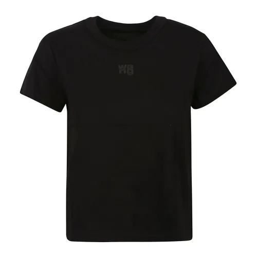 T by Alexander Wang , Puff Logo Bound Neck Essential Shrunk T-Shirt ,Black female, Sizes:
