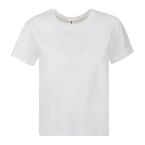 T by Alexander Wang , Puff Logo Bound Neck Essential Shrunk T-Shirt ,White female, Sizes: