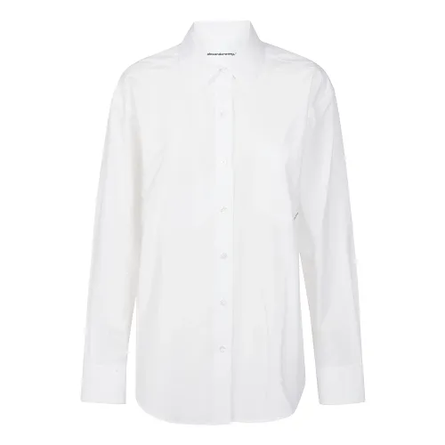 T by Alexander Wang , White Flag Tag Logo Boyfriend Shirt ,White female, Sizes:
