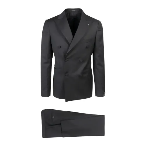 Tagliatore , Black Double-Breasted Suit Ss24 ,Black male, Sizes: