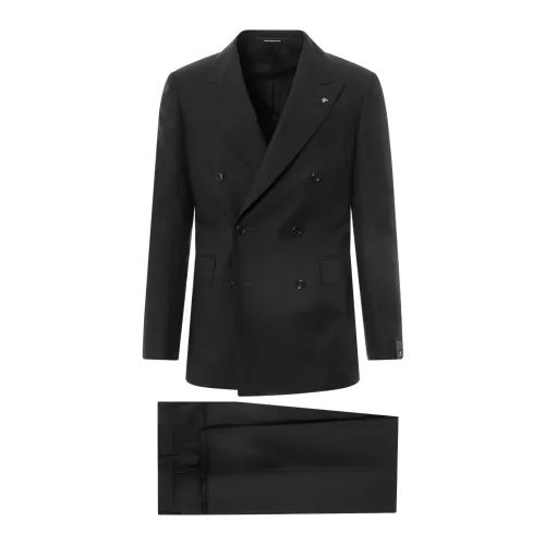 Tagliatore , Black Double-Breasted Suit with Peak Lapel ,Black male, Sizes: