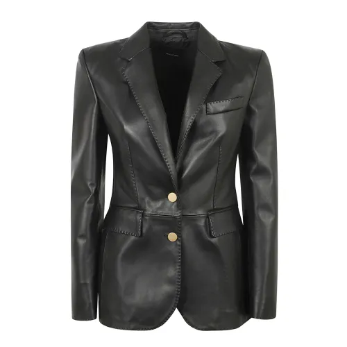 Tagliatore , Black Leather Blazer for Women ,Black female, Sizes: