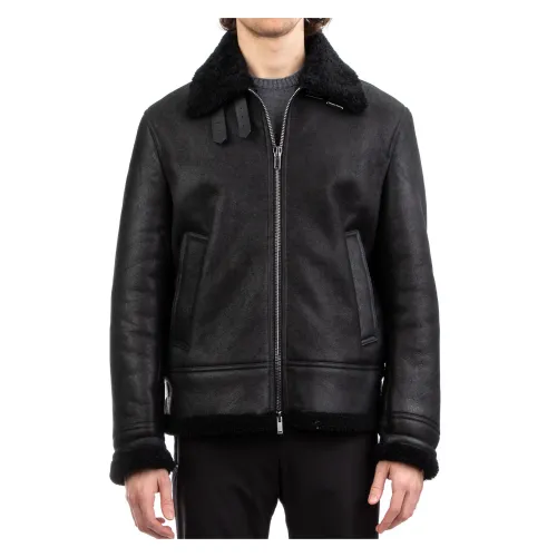 Tagliatore , Black Shirt Collar Leather Jacket ,Black male, Sizes: