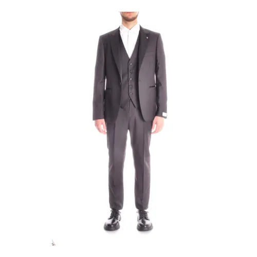 Tagliatore , Black Single-Breasted Suit Set for Men ,Black male, Sizes: