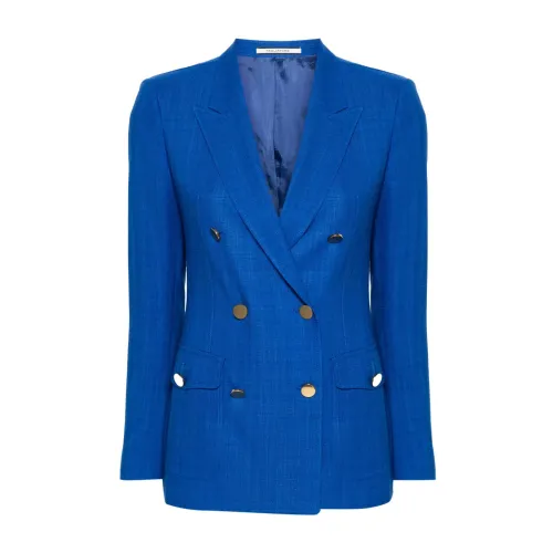 Tagliatore , Blue Double-Breasted Jacket with Peak Lapels ,Blue female, Sizes: