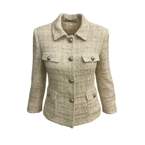 Tagliatore , Boucle Jacket with Lurex and Sequins ,Beige female, Sizes: