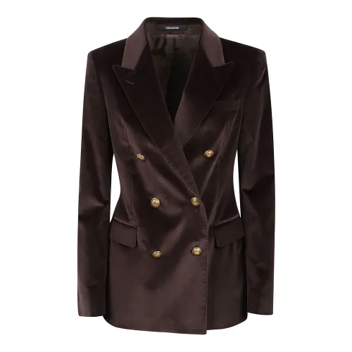Tagliatore , Brown Velvet Double-Breasted Jacket ,Brown female, Sizes: