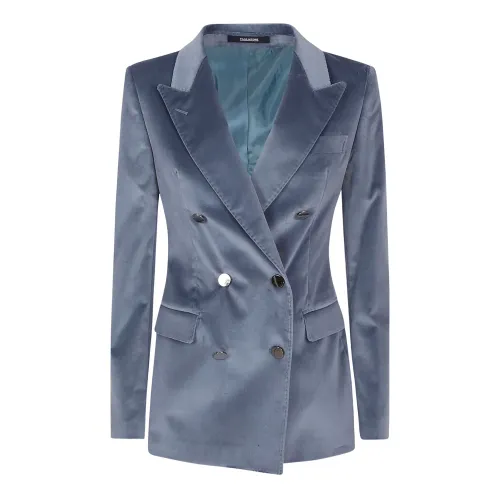 Tagliatore , Clear Blue Velvet Double-Breasted Jacket ,Blue female, Sizes:
