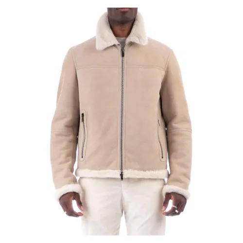 Tagliatore , Cream Shirt Collar Jacket Full Zip ,Beige male, Sizes: