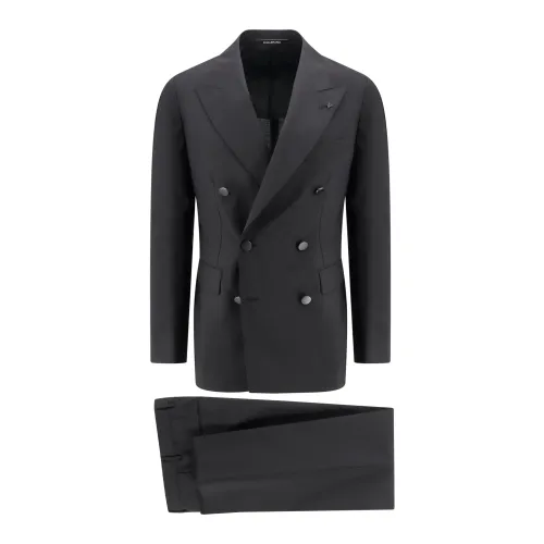 Tagliatore , Double-Breasted Black Suit ,Black male, Sizes: