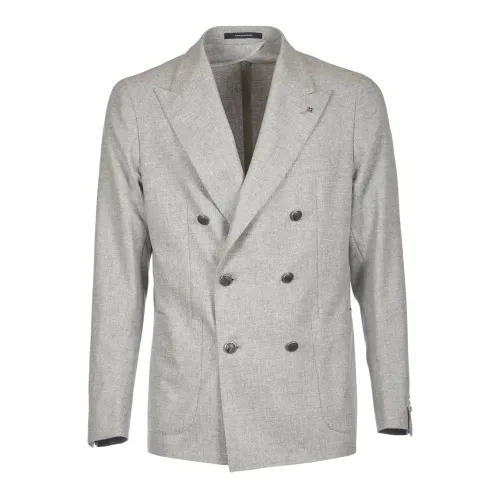 Tagliatore , Double-Breasted Blazer in Virgin Wool and Cashmere Blend ,Gray male, Sizes: