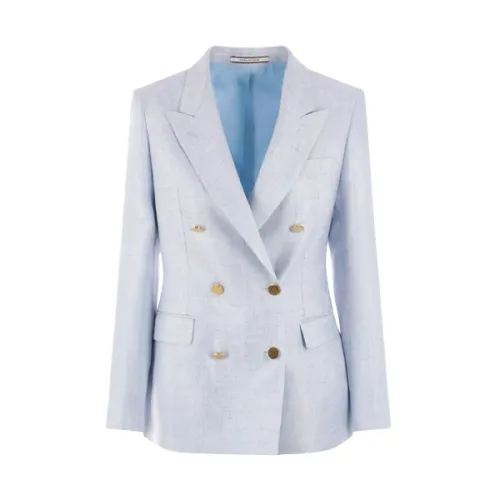 Tagliatore , Double-Breasted Linen Jacket Clear Blue ,Blue female, Sizes: