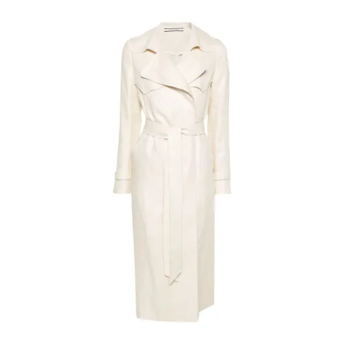 Tagliatore , Light Beige Linen Trench Coat ,Beige female, Sizes: